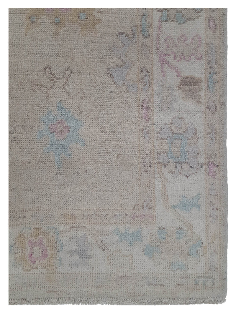 Pacific Ushak Wool Weft 42481 Beige Ivory Transitional Hand Knotted Rug