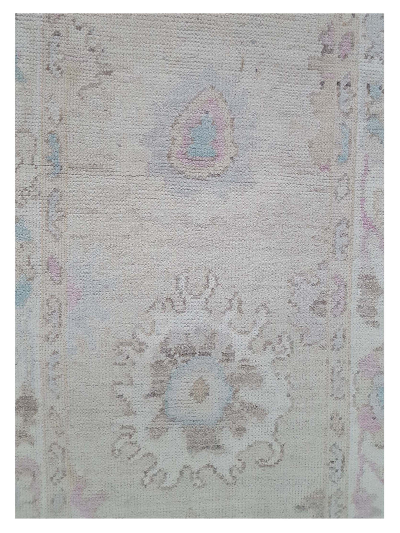 Pacific Ushak Wool Weft 42481 Beige Ivory Transitional Hand Knotted Rug