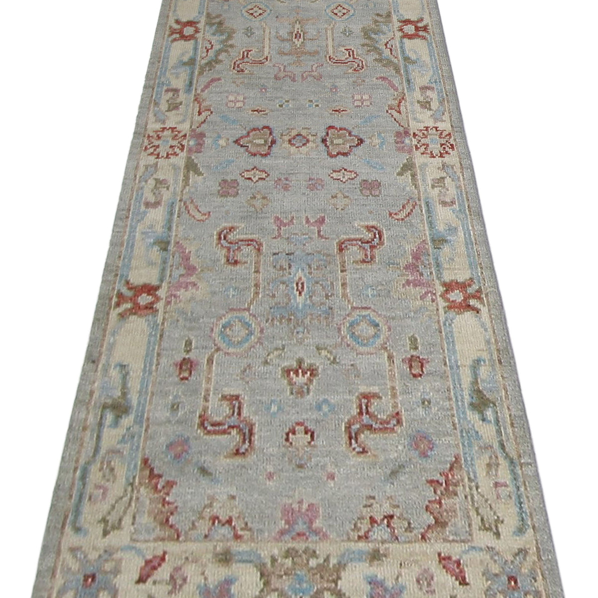 Pacific Ushak Wool Weft 42484 Grey Beige Transitional Hand Knotted Rug
