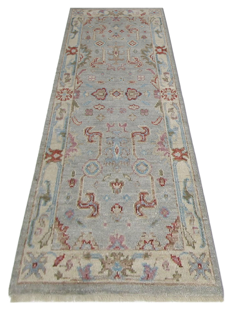 Pacific Ushak Wool Weft 42484 Grey Beige Transitional Hand Knotted Rug