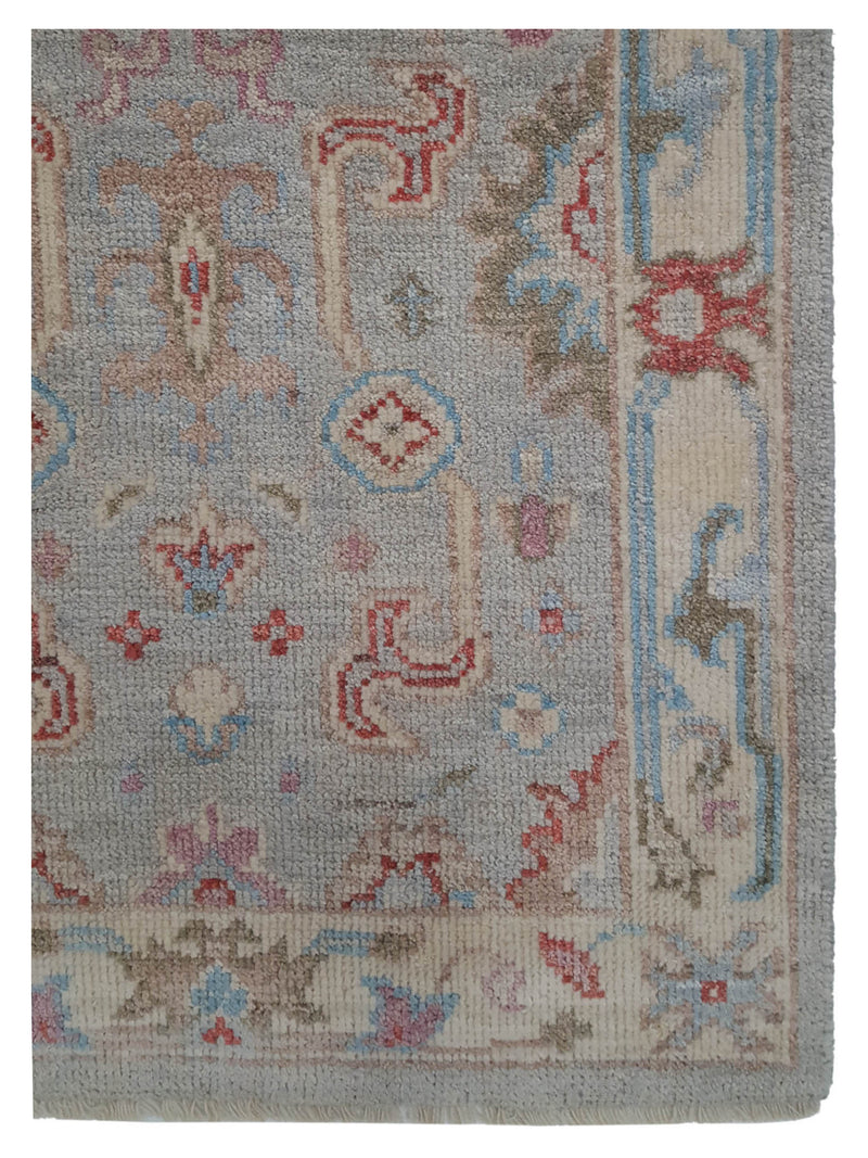 Pacific Ushak Wool Weft 42484 Grey Beige Transitional Hand Knotted Rug
