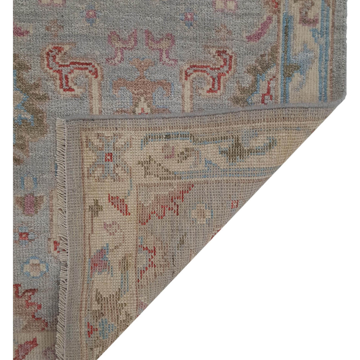 Pacific Ushak Wool Weft 42484 Grey Beige Transitional Hand Knotted Rug