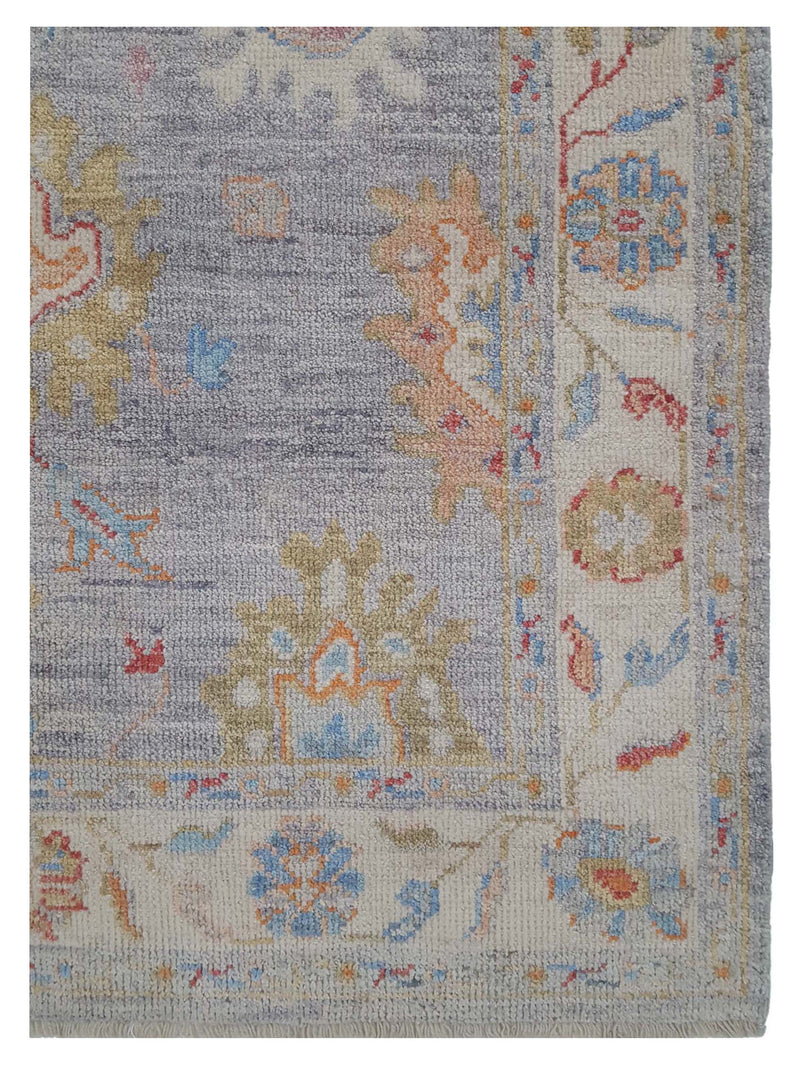 Pacific Ushak Wool Weft 42486 Lavender Ivory Transitional Hand Knotted Rug