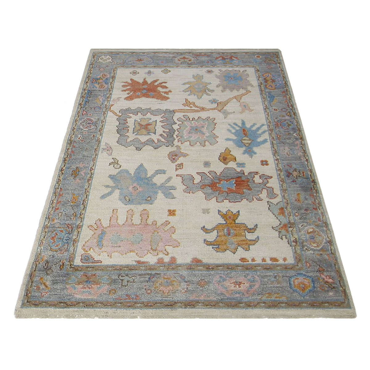 Pacific Ushak Wool Weft 42487 Ivory Multi Transitional Hand Knotted Rug