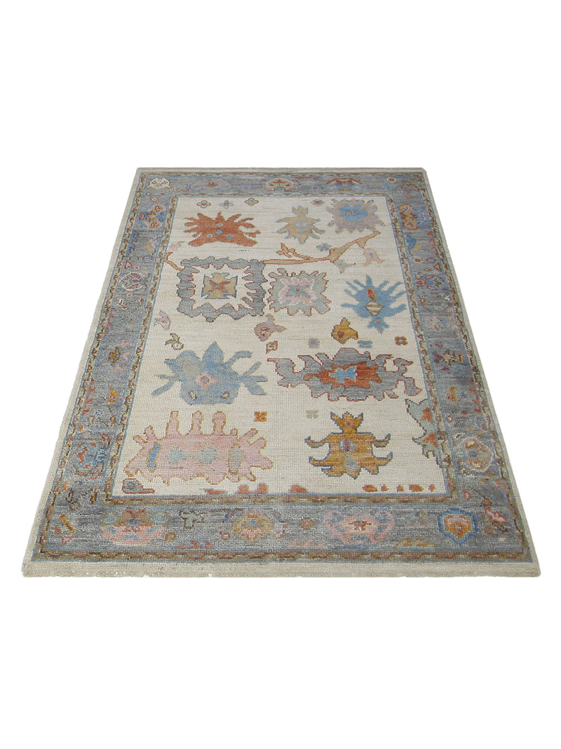 Pacific Ushak Wool Weft 42487 Ivory Multi Transitional Hand Knotted Rug