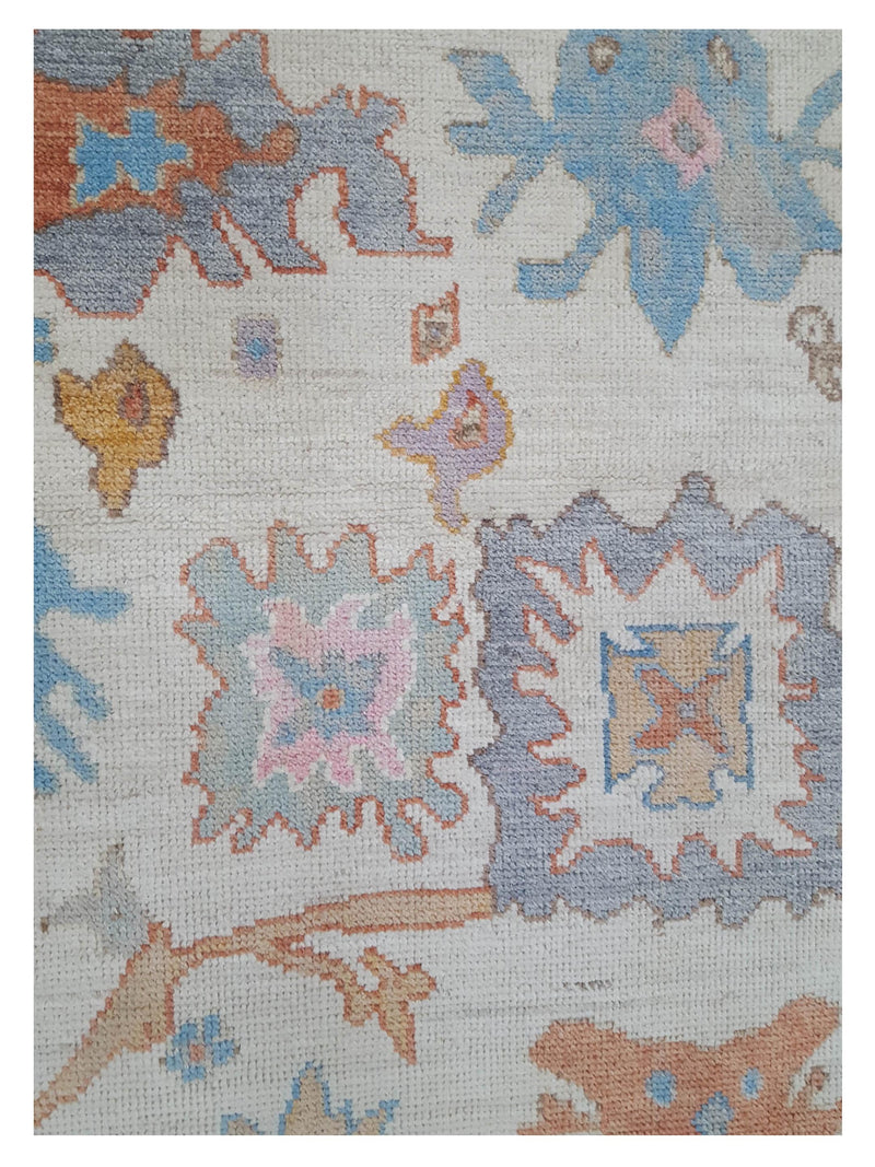 Pacific Ushak Wool Weft 42487 Ivory Multi Transitional Hand Knotted Rug