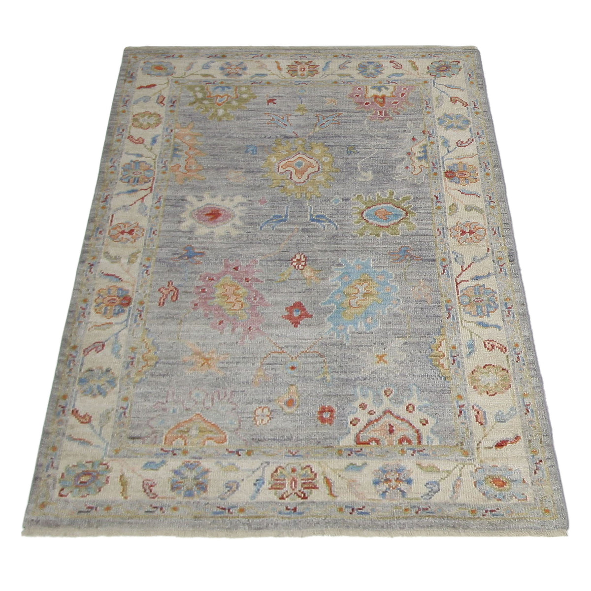 Pacific Ushak Wool Weft 42489 Ivory Multi Transitional Hand Knotted Rug