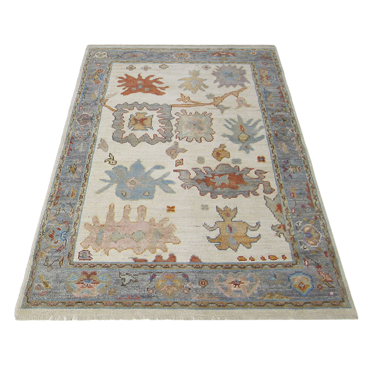 Pacific Ushak Wool Weft 42490 Ivory Multi Transitional Hand Knotted Rug