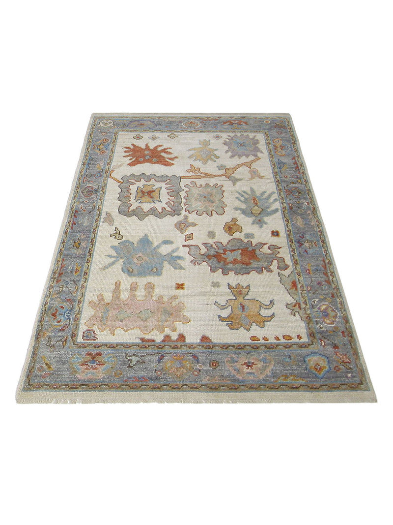 Pacific Ushak Wool Weft 42490 Ivory Multi Transitional Hand Knotted Rug