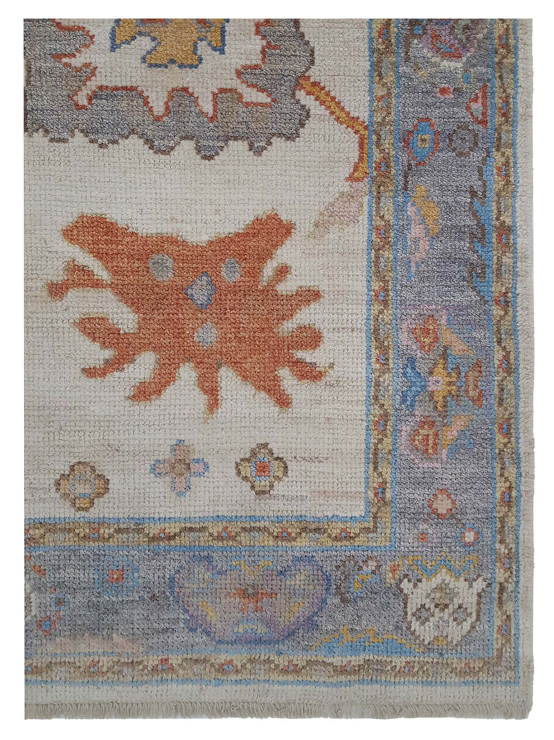 Pacific Ushak Wool Weft 42490 Ivory Multi Transitional Hand Knotted Rug