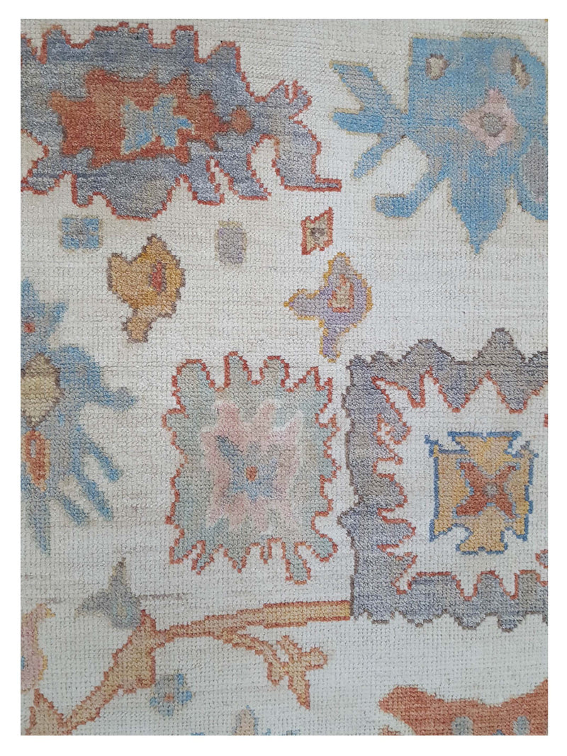 Pacific Ushak Wool Weft 42490 Ivory Multi Transitional Hand Knotted Rug