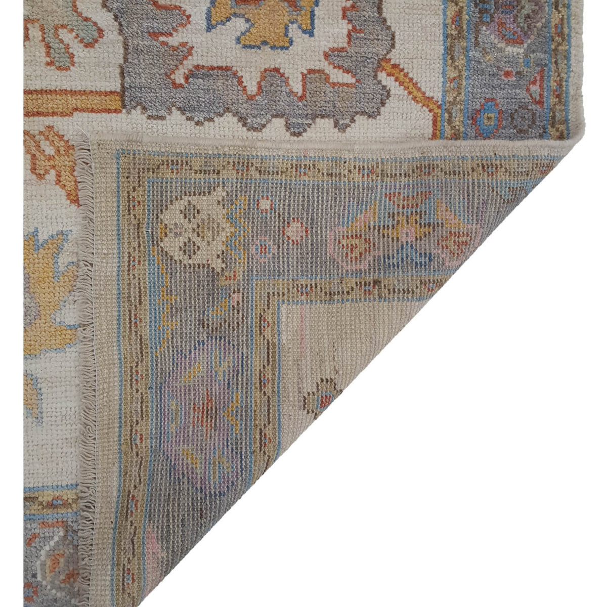 Pacific Ushak Wool Weft 42490 Ivory Multi Transitional Hand Knotted Rug