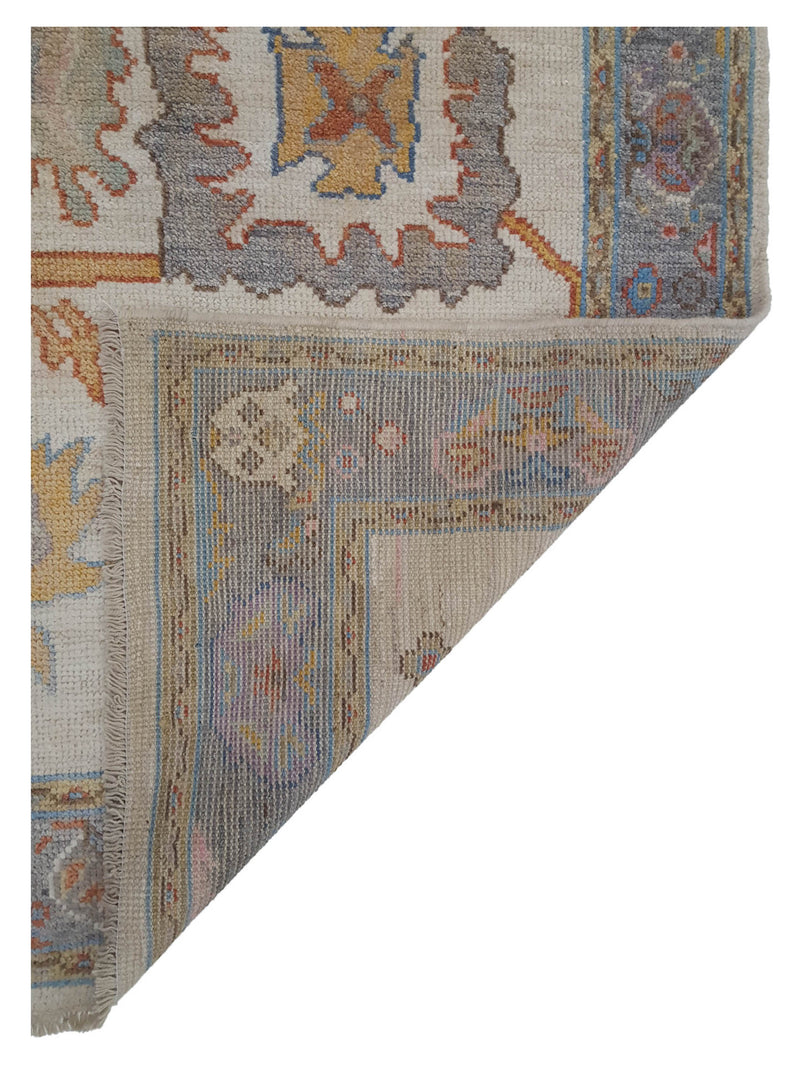 Pacific Ushak Wool Weft 42490 Ivory Multi Transitional Hand Knotted Rug