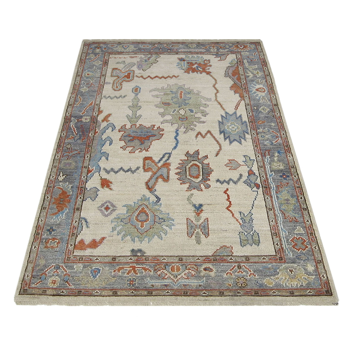 Pacific Ushak Wool Weft 42491 Ivory Multi Transitional Hand Knotted Rug