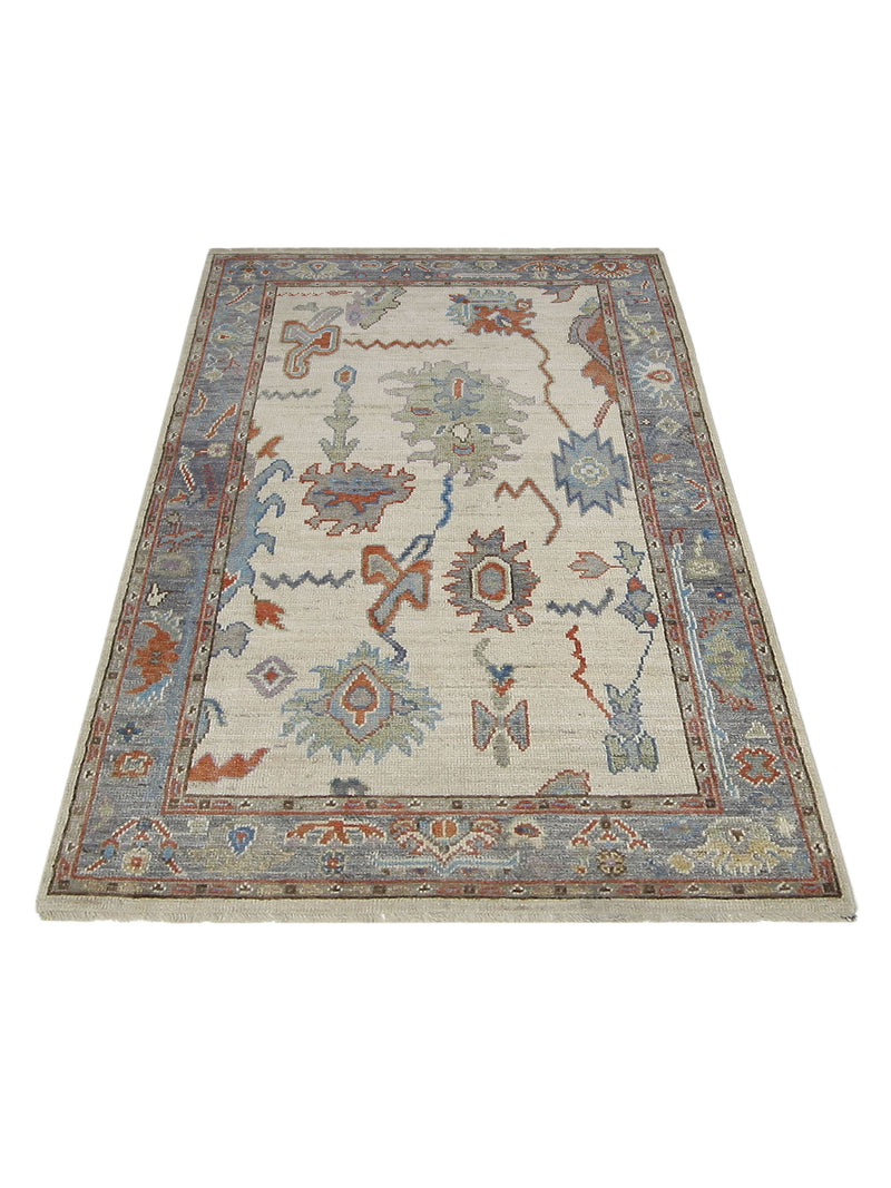 Pacific Ushak Wool Weft 42491 Ivory Multi Transitional Hand Knotted Rug