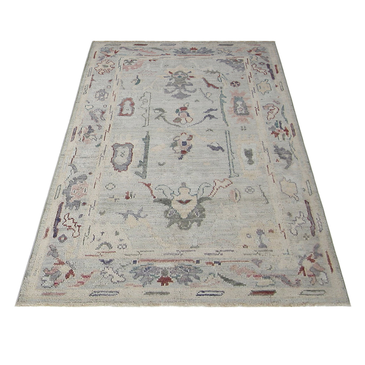 Pacific Ushak Wool Weft 42495 Beige Multi Transitional Hand Knotted Rug