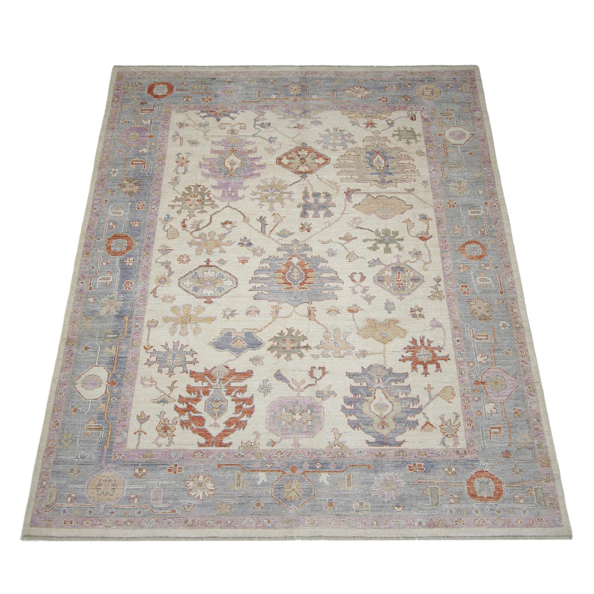 Pacific Ushak Wool Weft 42499 Beige Multi Transitional Hand Knotted Rug