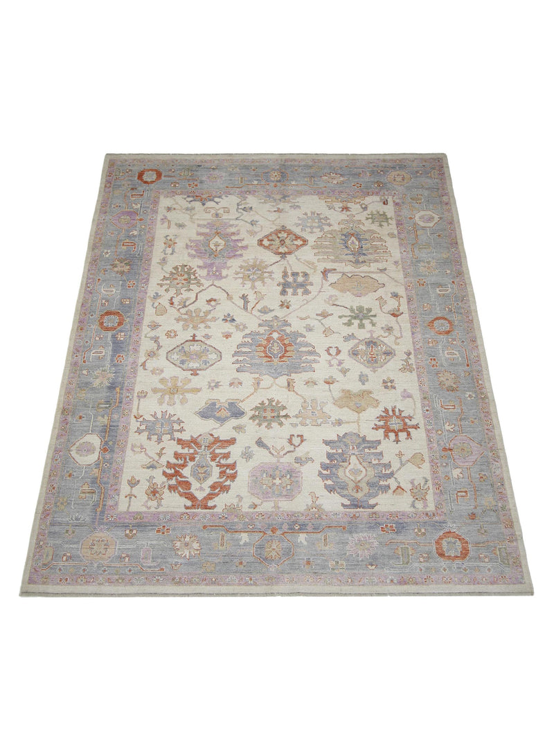 Pacific Ushak Wool Weft 42499 Beige Multi Transitional Hand Knotted Rug