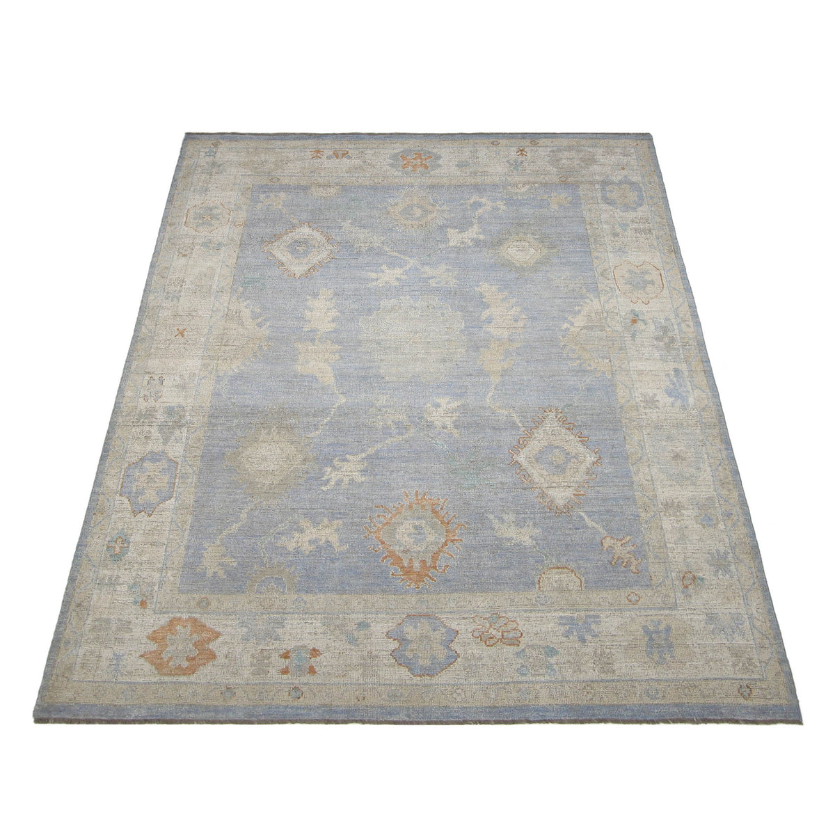Pacific Ushak Wool Weft 42502 Blue Beige Transitional Hand Knotted Rug