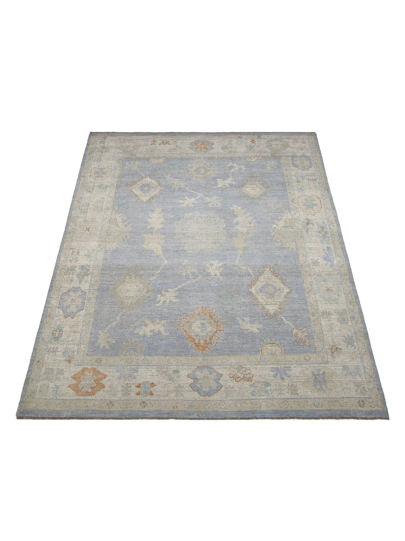 Pacific Ushak Wool Weft 42502 Blue Beige Transitional Hand Knotted Rug