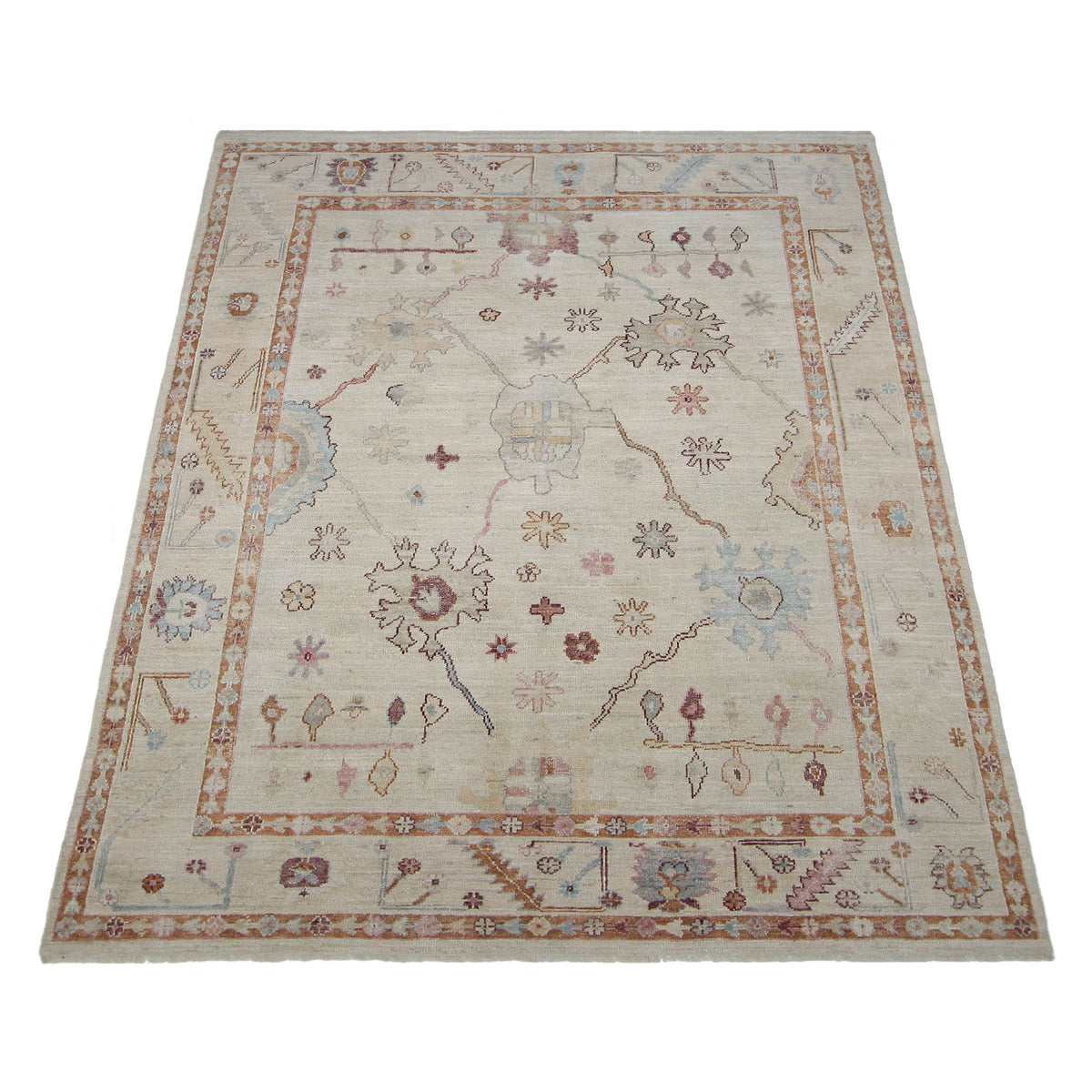 Pacific Ushak Wool Weft 42504 Beige Brown Transitional Hand Knotted Rug