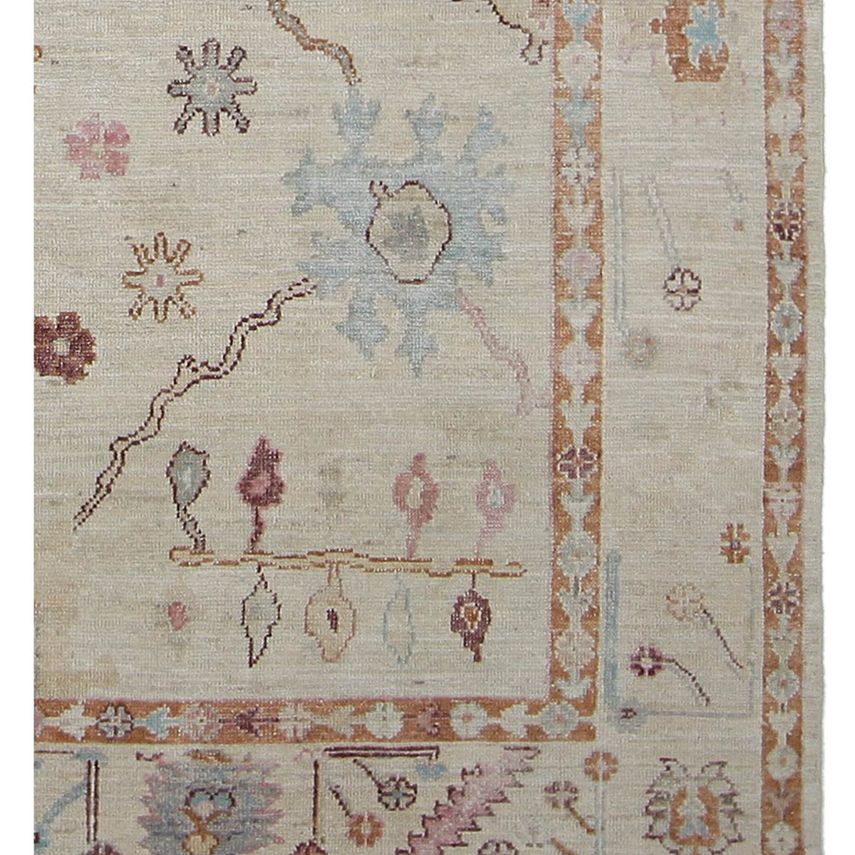 Pacific Ushak Wool Weft 42504 Beige Brown Transitional Hand Knotted Rug