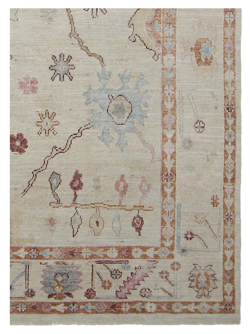 Pacific Ushak Wool Weft 042504 Beige Sandy Brown Transitional Hand Knotted Rug