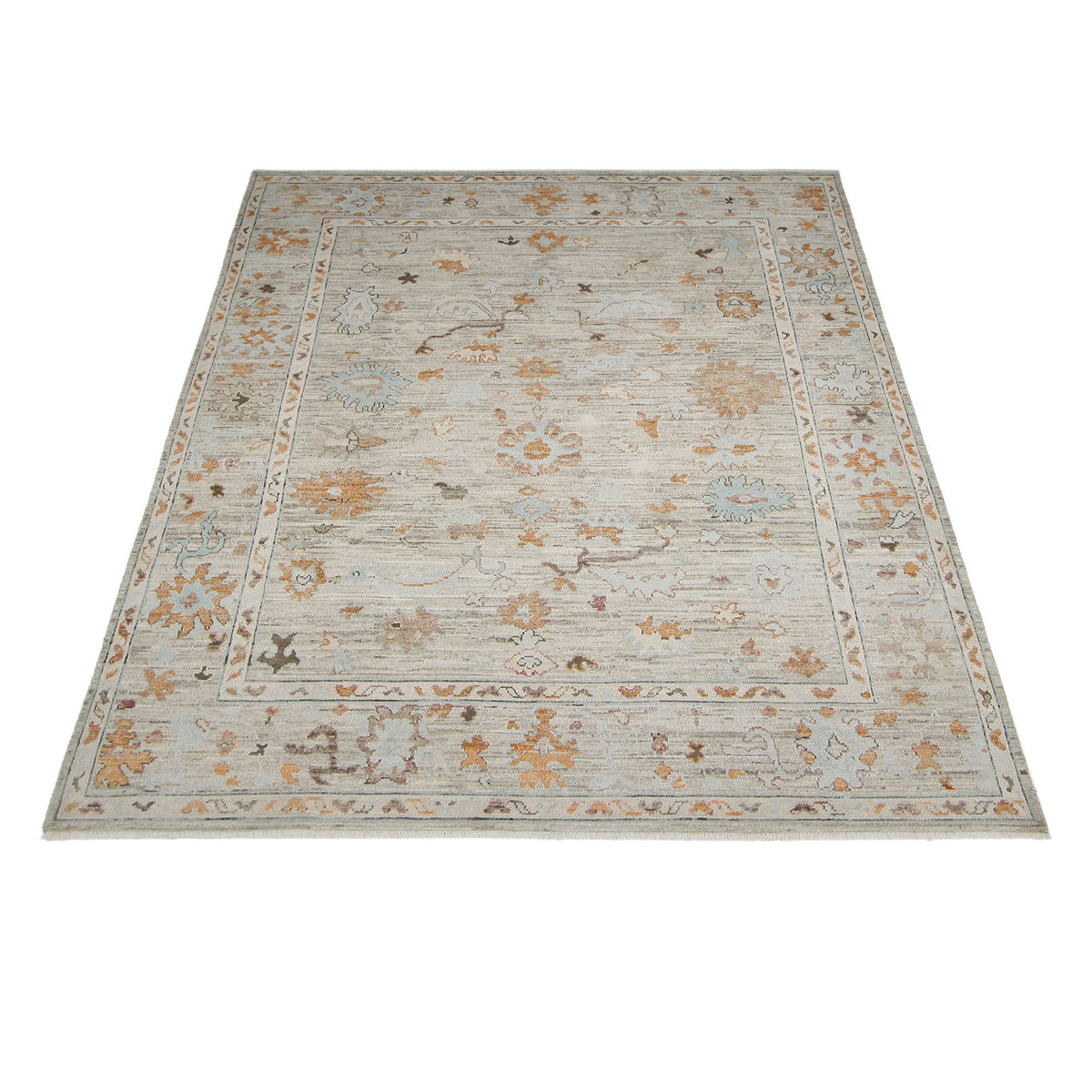 Pacific Ushak Wool Weft 42515 Beige Tangerine Transitional Hand Knotted Rug