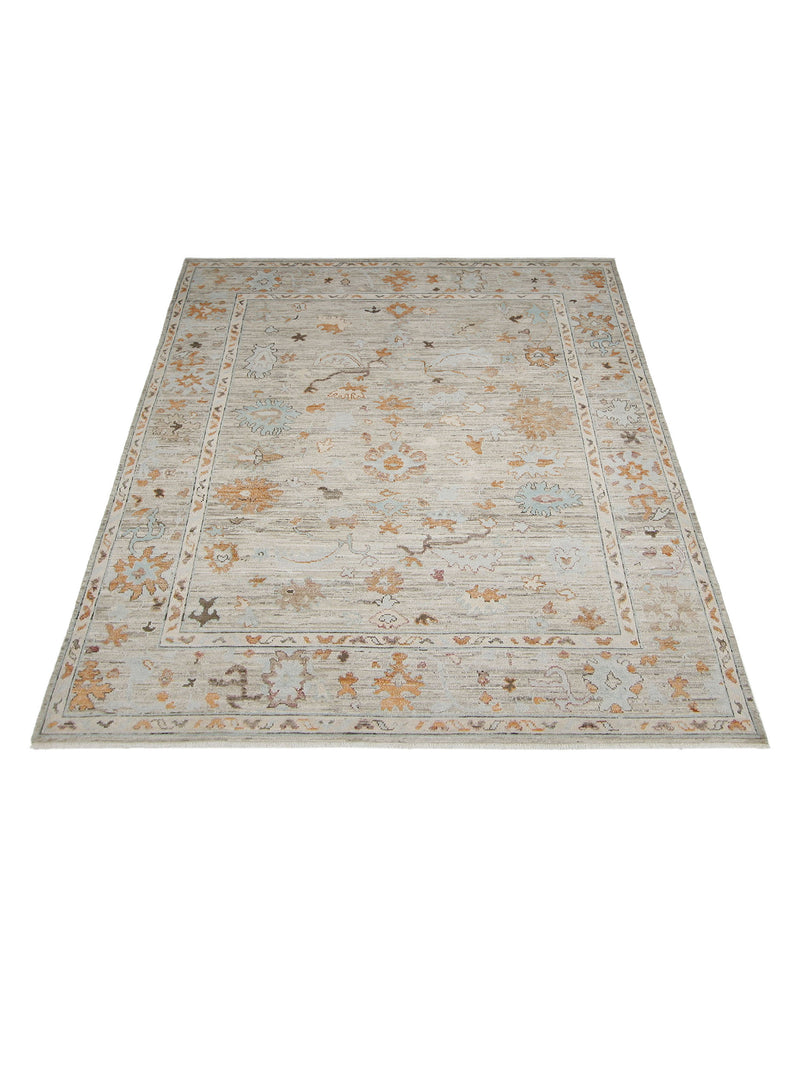 Pacific Ushak Wool Weft 42515 Beige Tangerine Transitional Hand Knotted Rug