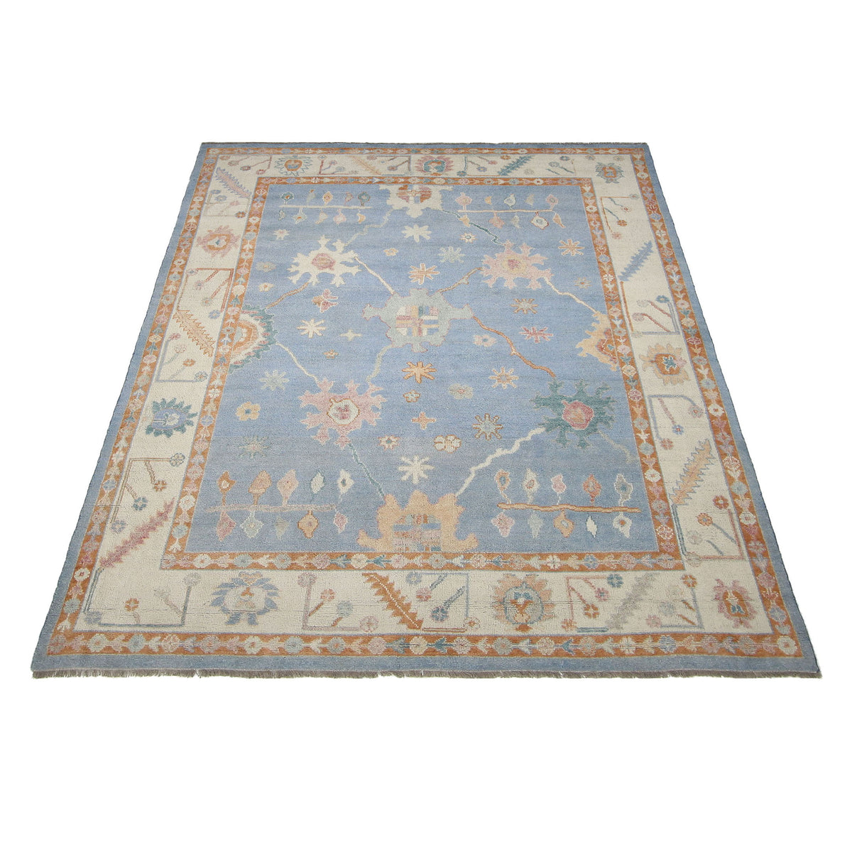 Pacific Ushak Wool Weft 42530 Blue Linen Transitional Hand Knotted Rug