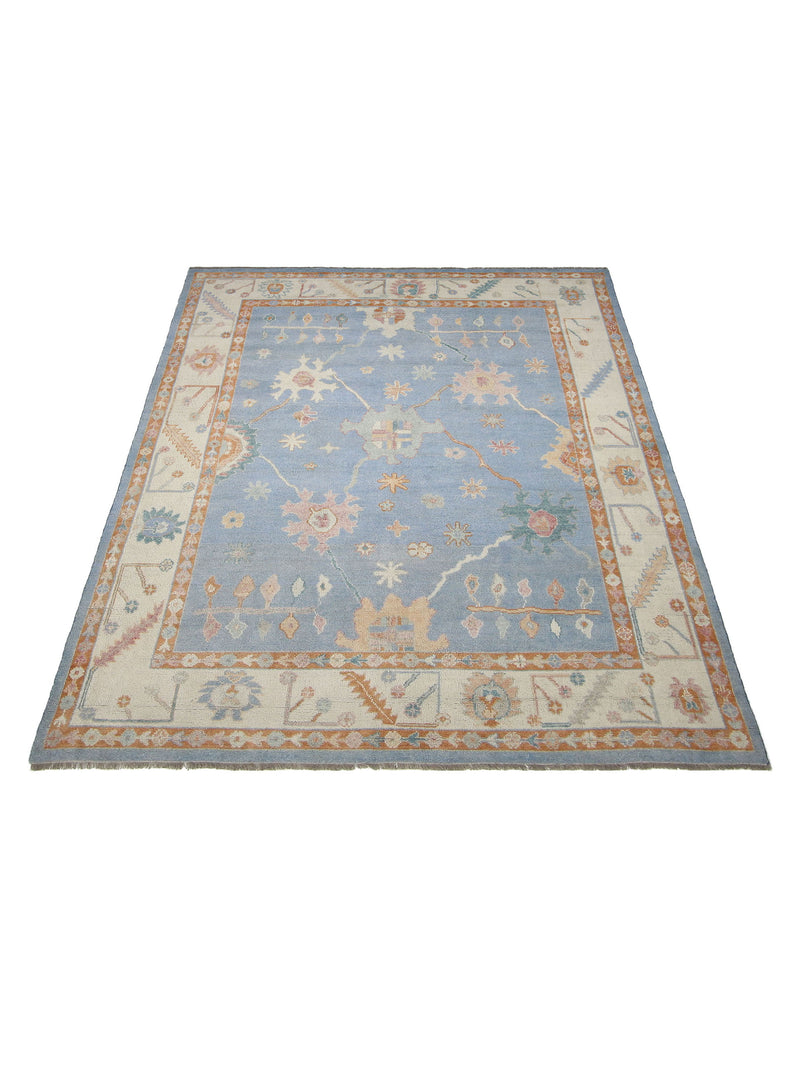 Pacific Ushak Wool Weft 42530 Blue Linen Transitional Hand Knotted Rug