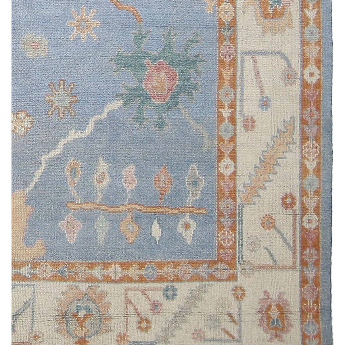 Pacific Ushak Wool Weft 42530 Blue Linen Transitional Hand Knotted Rug