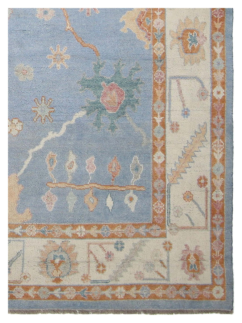 Pacific Ushak Wool Weft 42530 Blue Linen Transitional Hand Knotted Rug