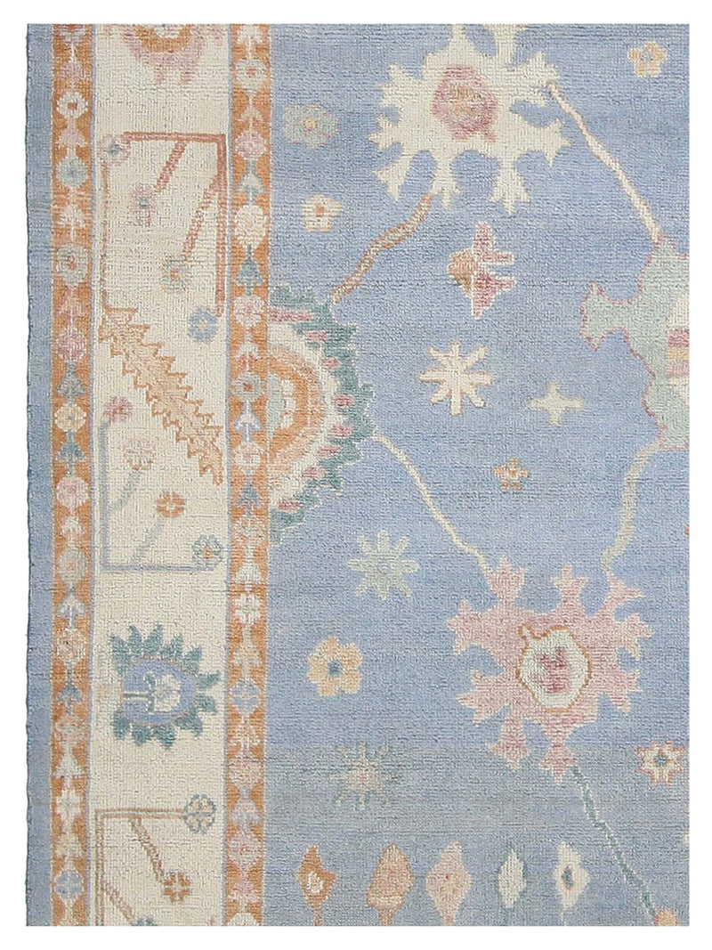 Pacific Ushak Wool Weft 42530 Blue Linen Transitional Hand Knotted Rug