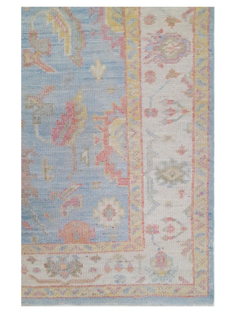 Pacific Ushak Wool Weft 42533 Lt.Blue Ivory Transitional Hand Knotted Rug