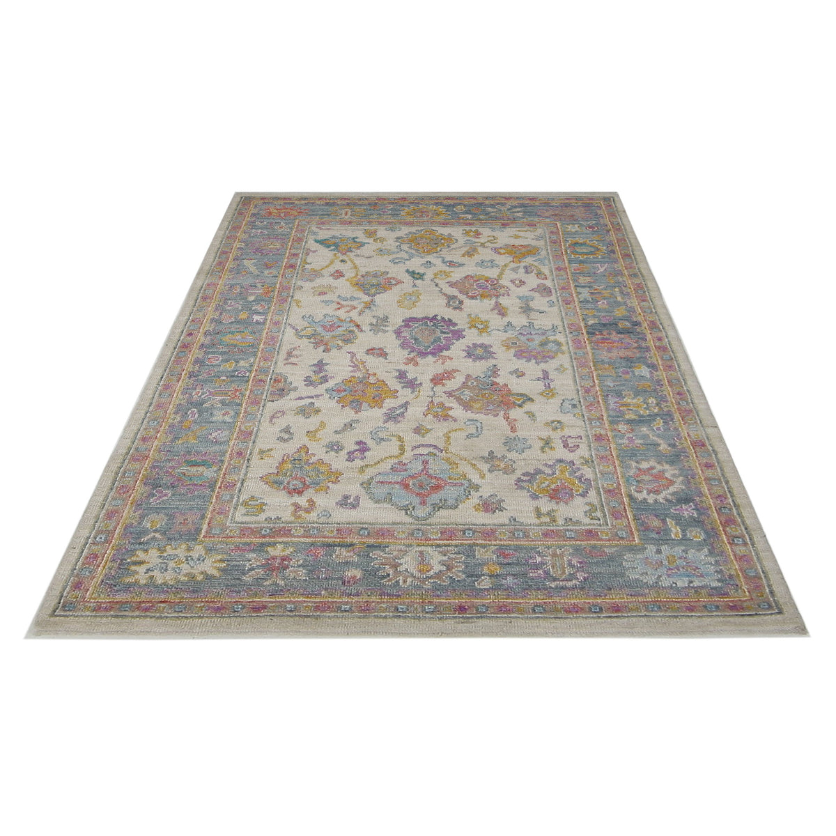 Pacific Ushak Wool Weft 42534 Ivory Lt.Blue Transitional Hand Knotted Rug
