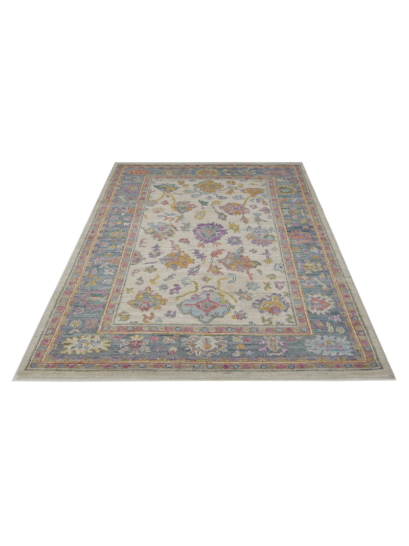 Pacific Ushak Wool Weft 42534 Ivory Lt.Blue Transitional Hand Knotted Rug