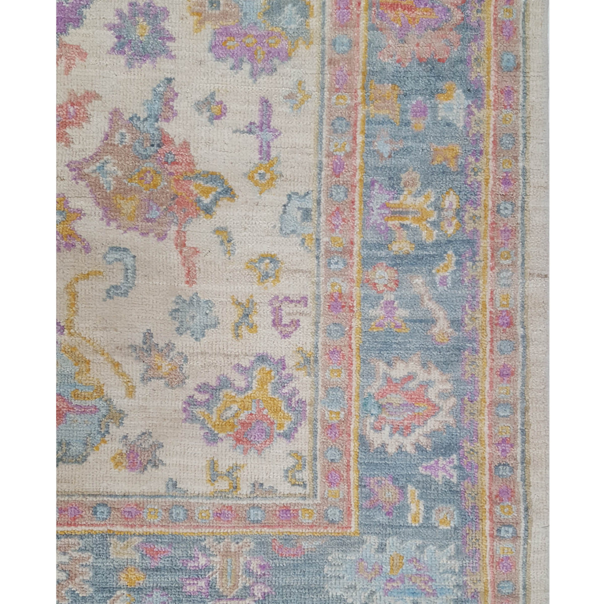 Pacific Ushak Wool Weft 42534 Ivory Lt.Blue Transitional Hand Knotted Rug