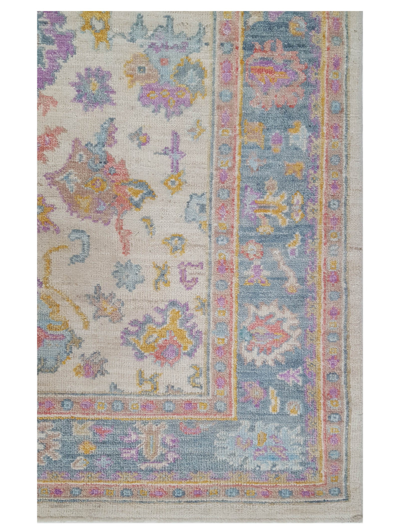 Pacific Ushak Wool Weft 42534 Ivory Lt.Blue Transitional Hand Knotted Rug