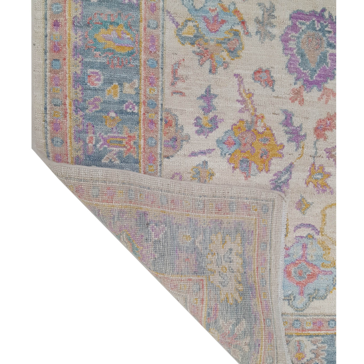Pacific Ushak Wool Weft 42534 Ivory Lt.Blue Transitional Hand Knotted Rug