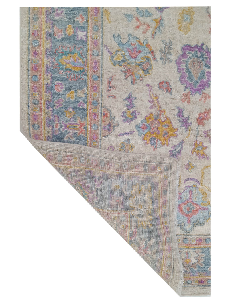 Pacific Ushak Wool Weft 42534 Ivory Lt.Blue Transitional Hand Knotted Rug