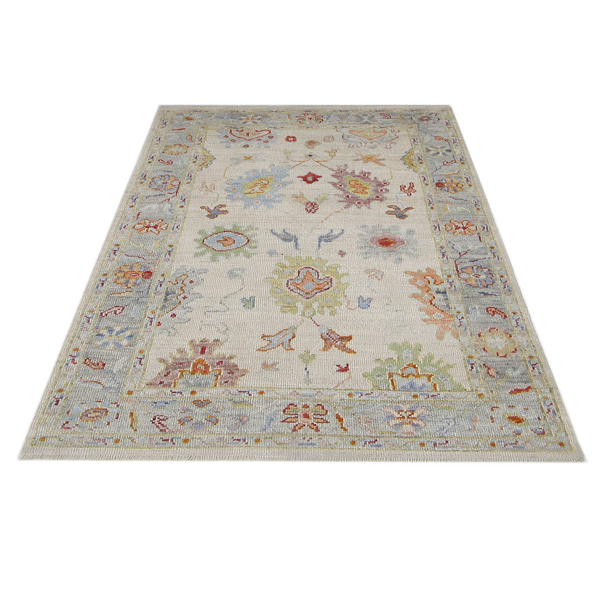 Pacific Ushak Wool Weft 42536 Ivory Lt.Grey Transitional Hand Knotted Rug