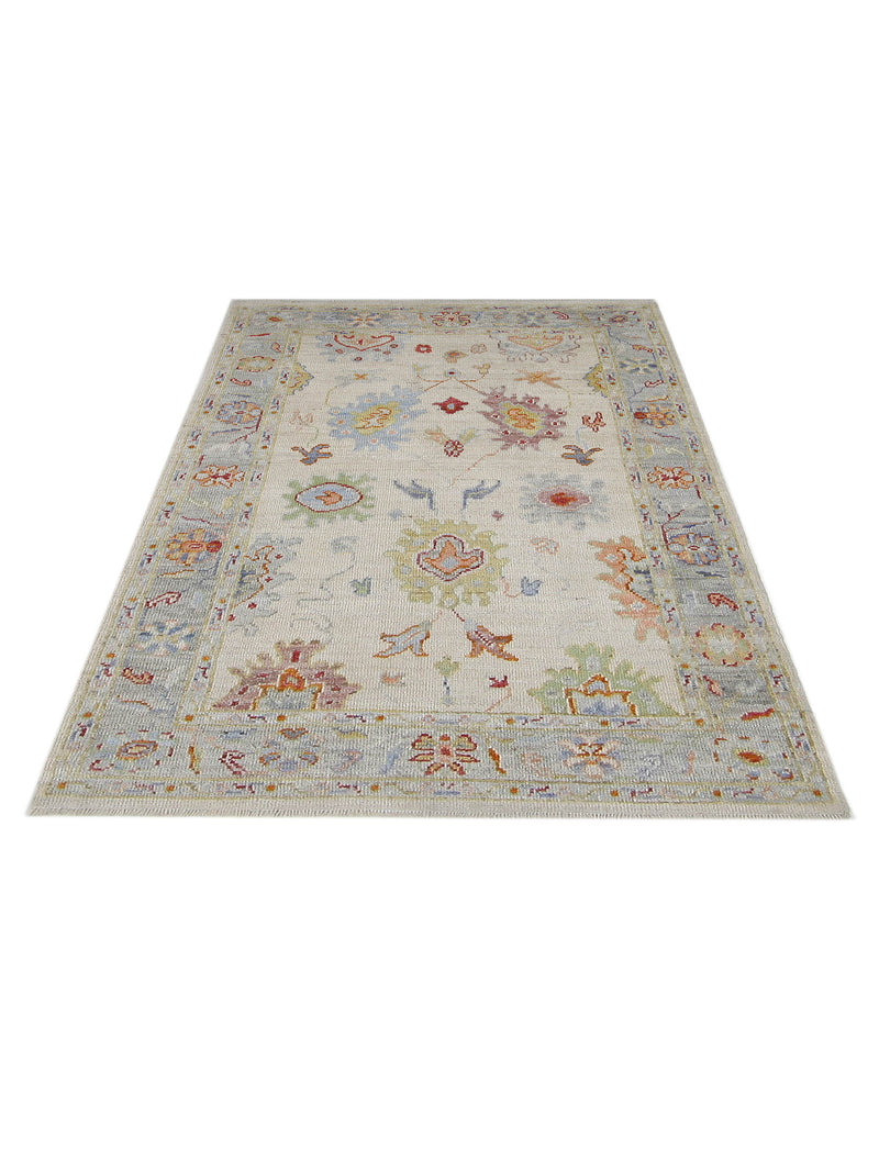 Pacific Ushak Wool Weft 42536 Ivory Lt.Grey Transitional Hand Knotted Rug