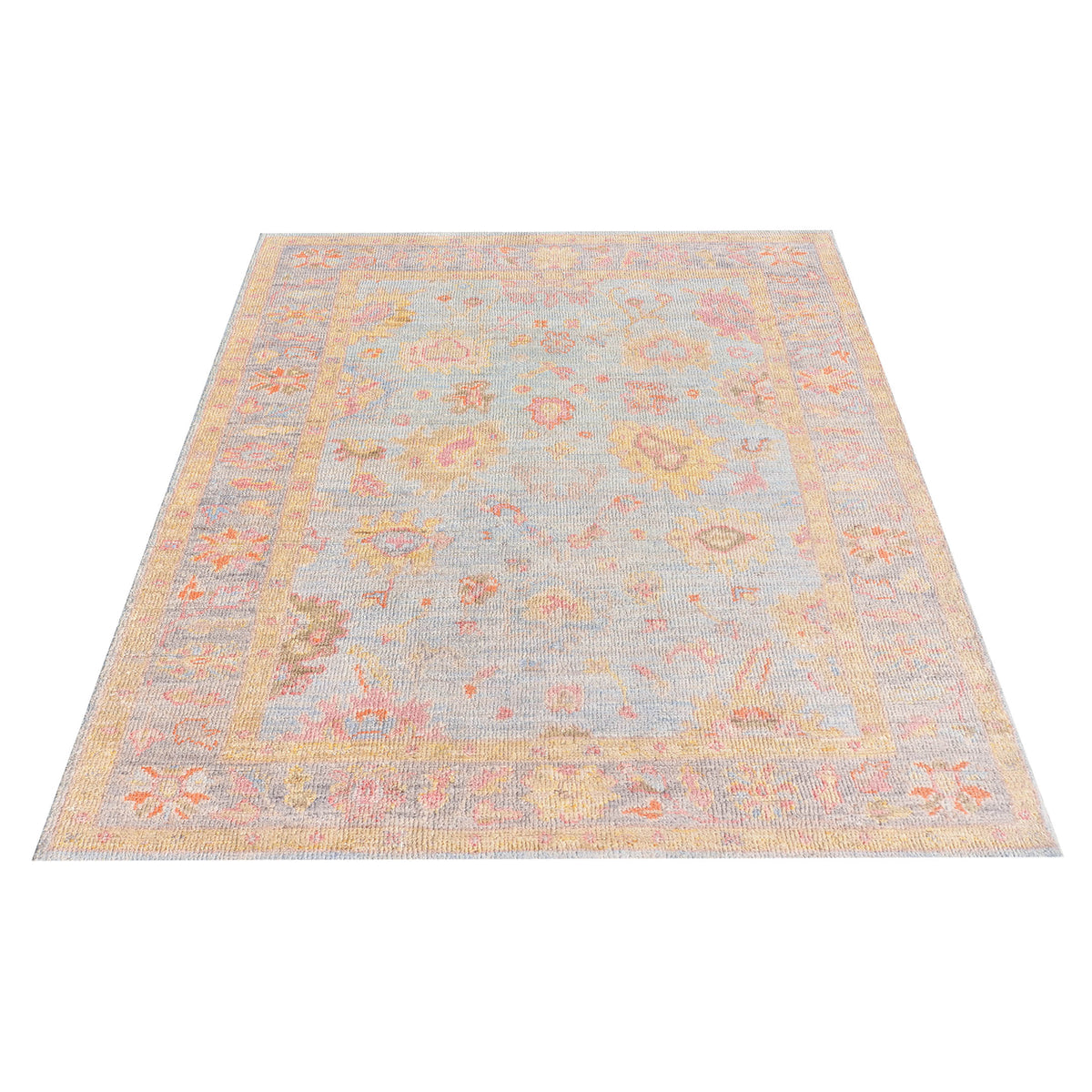 Pacific Ushak Wool Weft 42537 Lt.Blue Grey Transitional Hand Knotted Rug