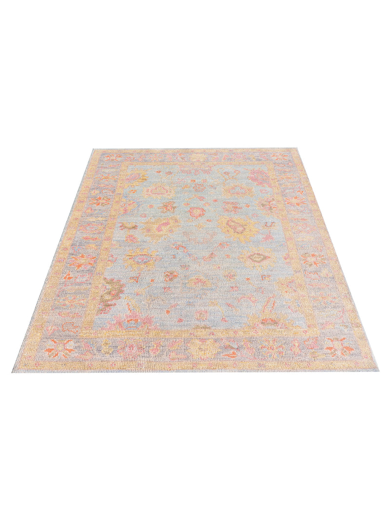 Pacific Ushak Wool Weft 42537 Lt.Blue Grey Transitional Hand Knotted Rug