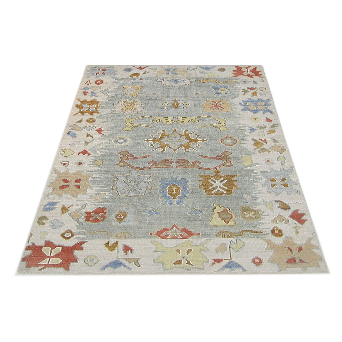Pacific Ushak Wool Weft 42538 Lt.Grey Ivory Transitional Hand Knotted Rug