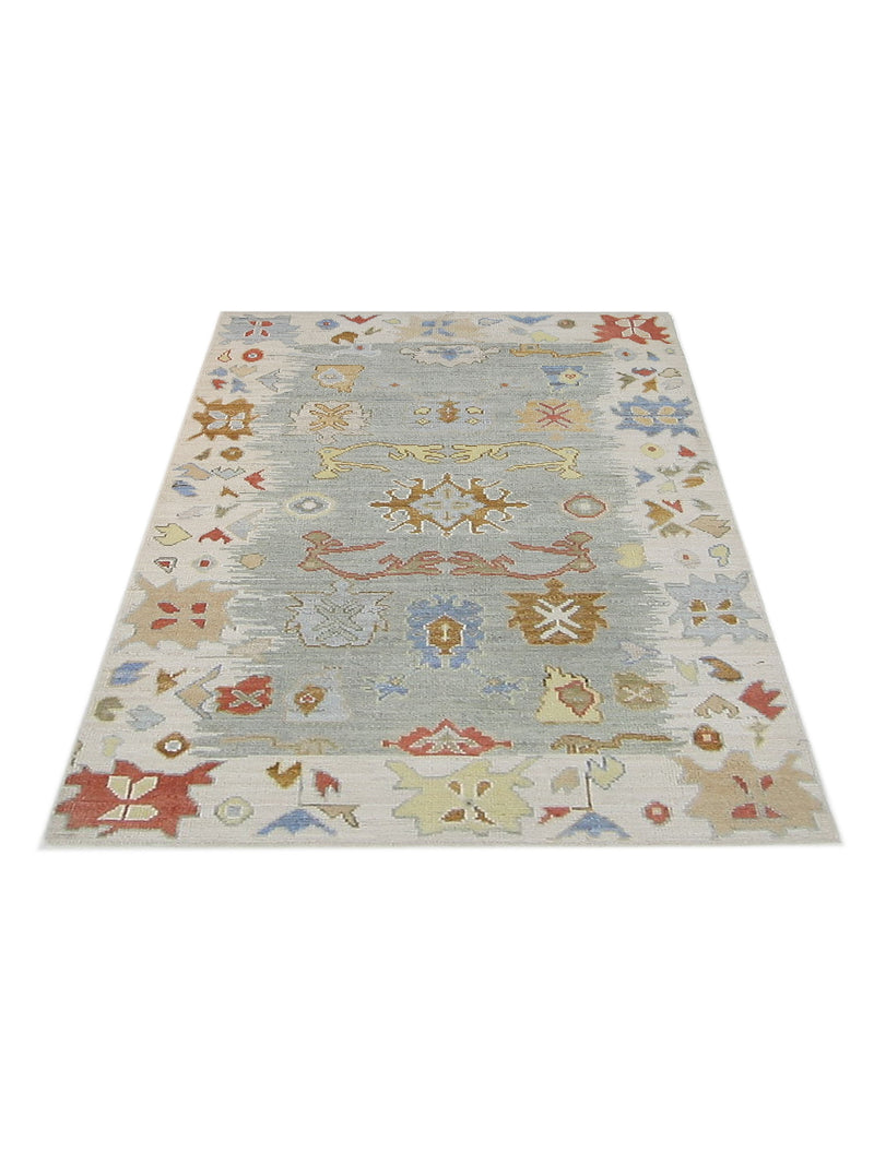 Pacific Ushak Wool Weft 42538 Lt.Grey Ivory Transitional Hand Knotted Rug