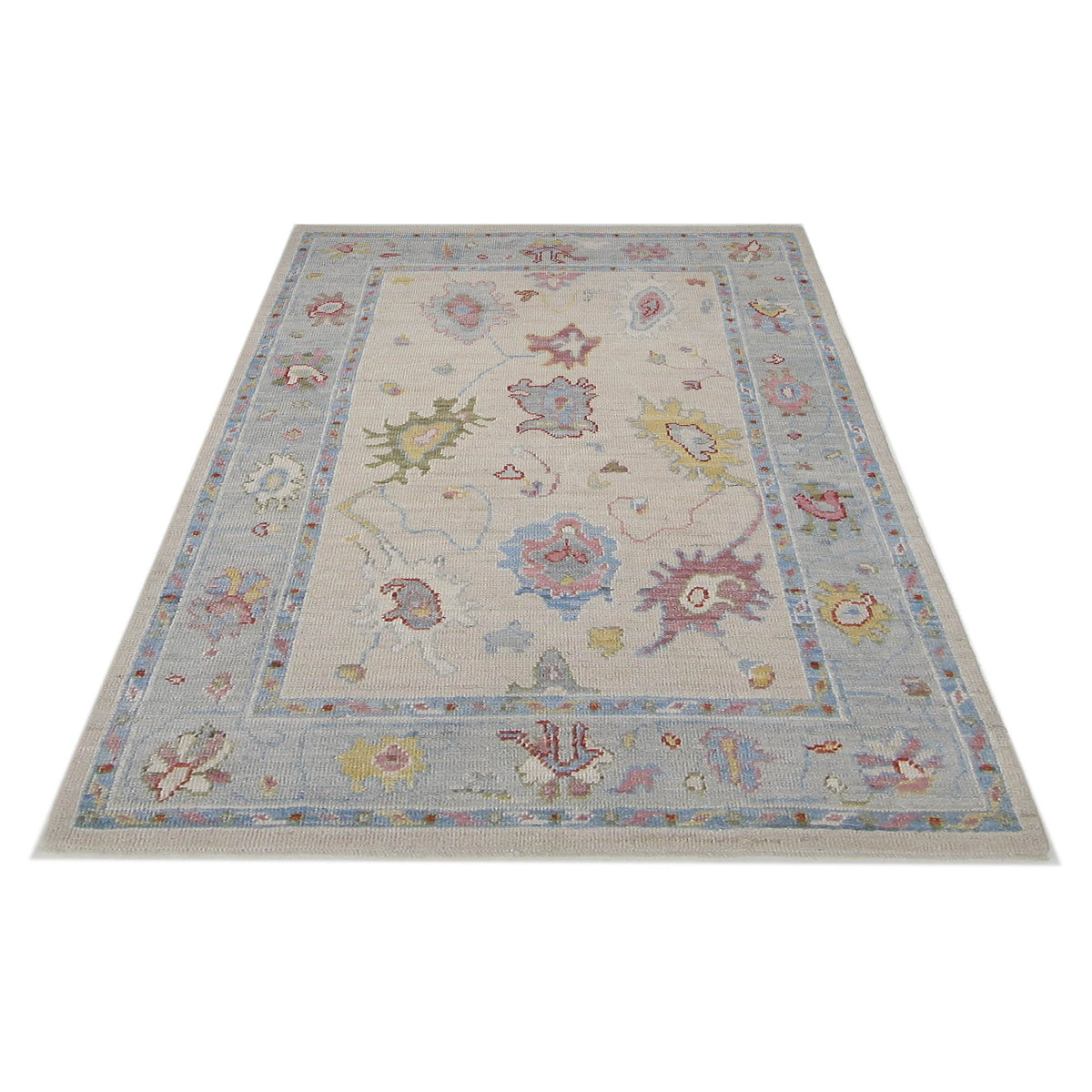 Pacific Ushak Wool Weft 42539 Ivory Lt.Grey Transitional Hand Knotted Rug