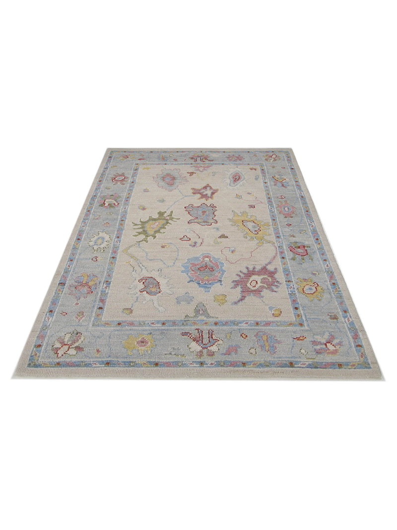 Pacific Ushak Wool Weft 42539 Ivory Lt.Grey Transitional Hand Knotted Rug