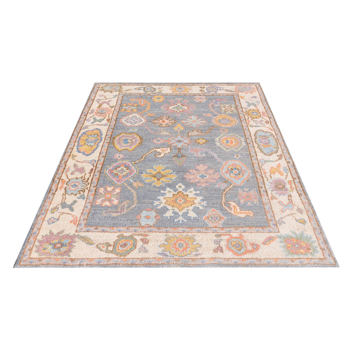 Pacific Ushak Wool Weft 42540 Grey Ivory Transitional Hand Knotted Rug